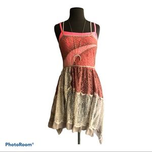 ⭐️ Buckle Pink & Tan Boho Lace Dress Top Cover Up